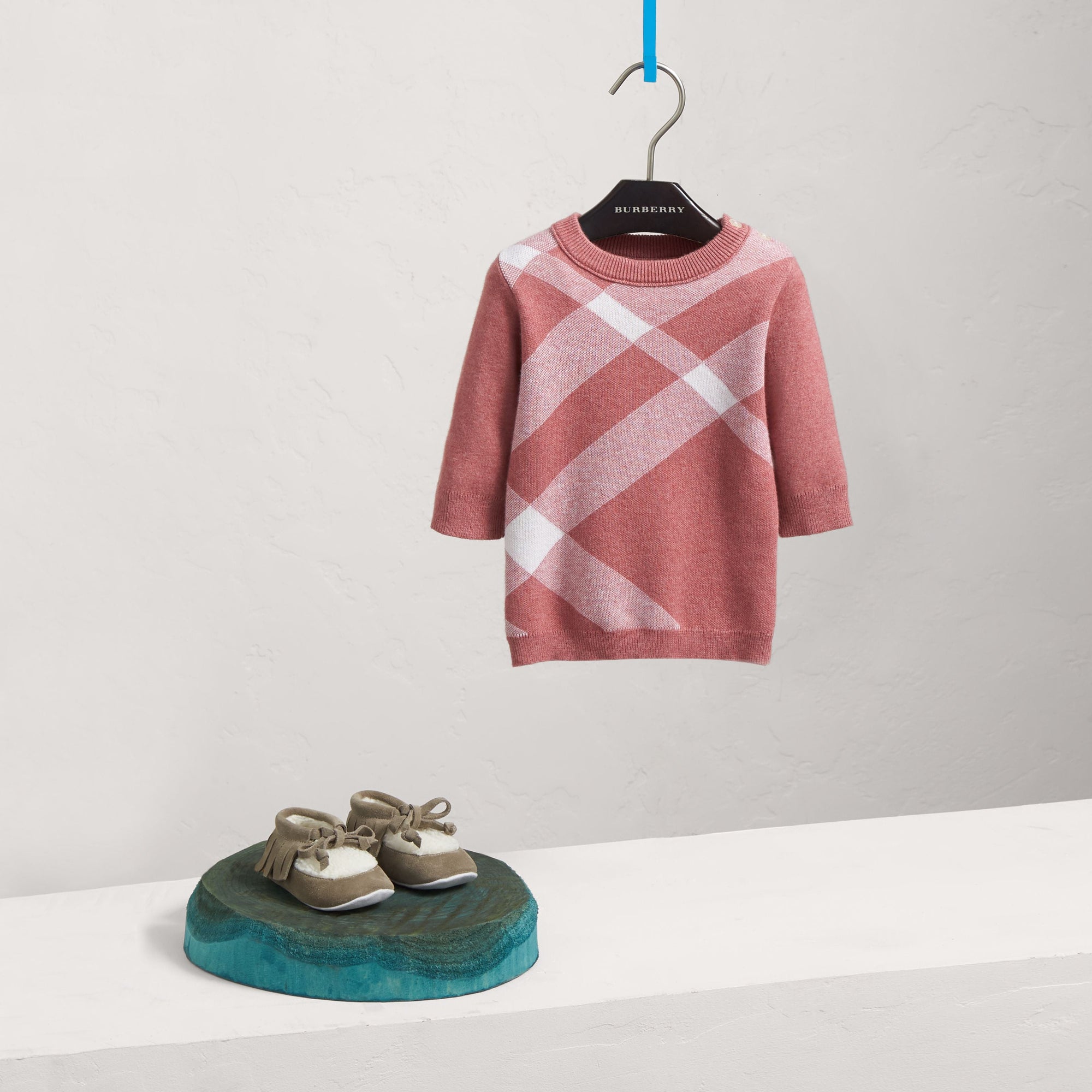 MAUVE PINK Robe en cachemire et coton mélangé avec motif check