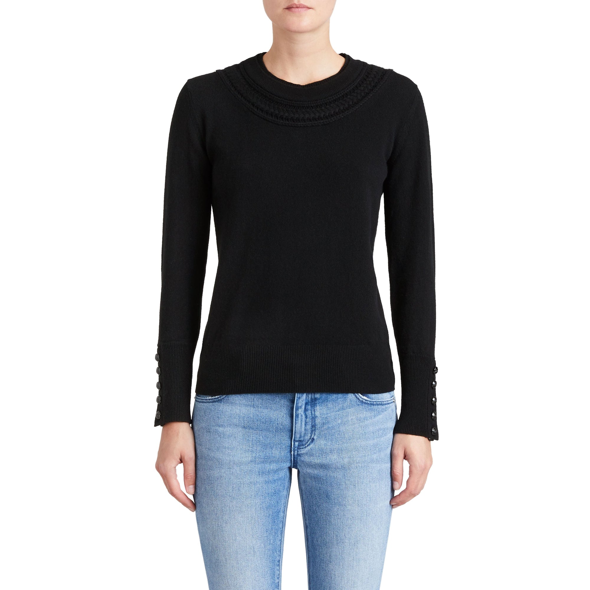 BLACK Pull en cachemire avec empiècement en maille torsadée