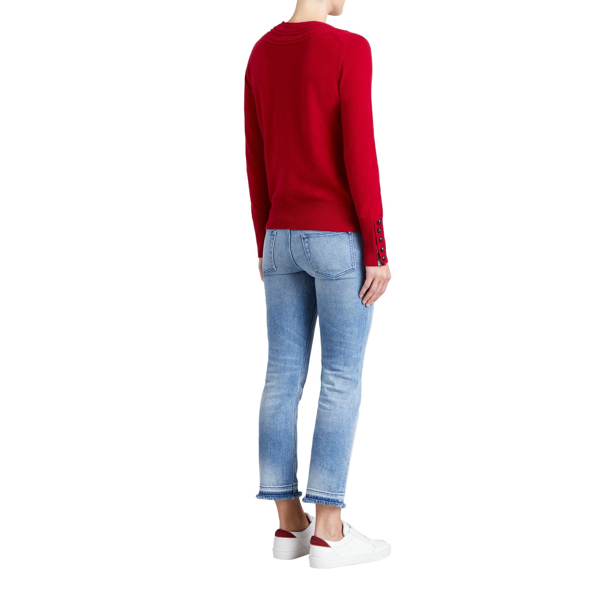 MILITARY RED Pull en cachemire avec empiècement en maille torsadée