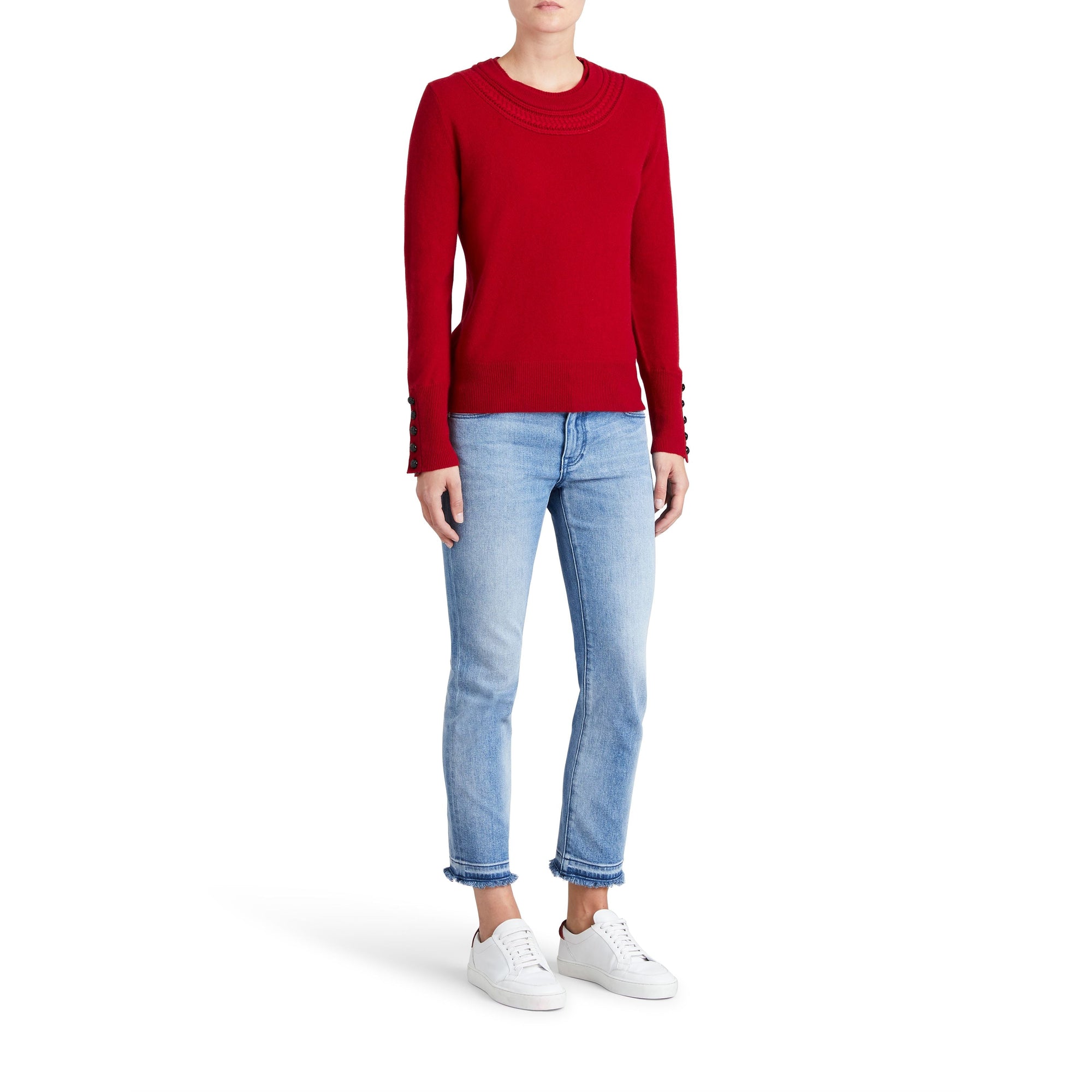 MILITARY RED Pull en cachemire avec empiècement en maille torsadée