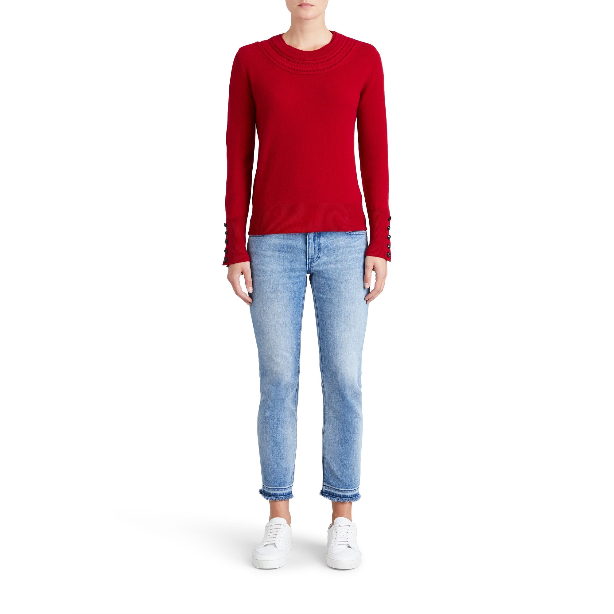 MILITARY RED Pull en cachemire avec empiècement en maille torsadée