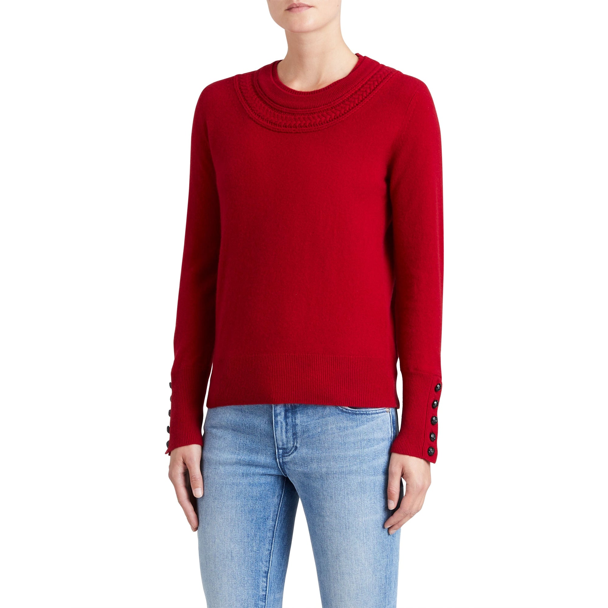 MILITARY RED Pull en cachemire avec empiècement en maille torsadée
