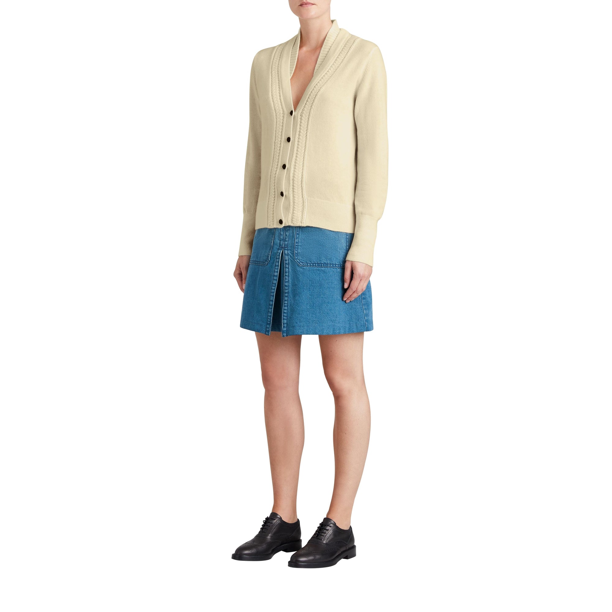 NATURAL WHITE Cardigan en maille de cachemire torsadée