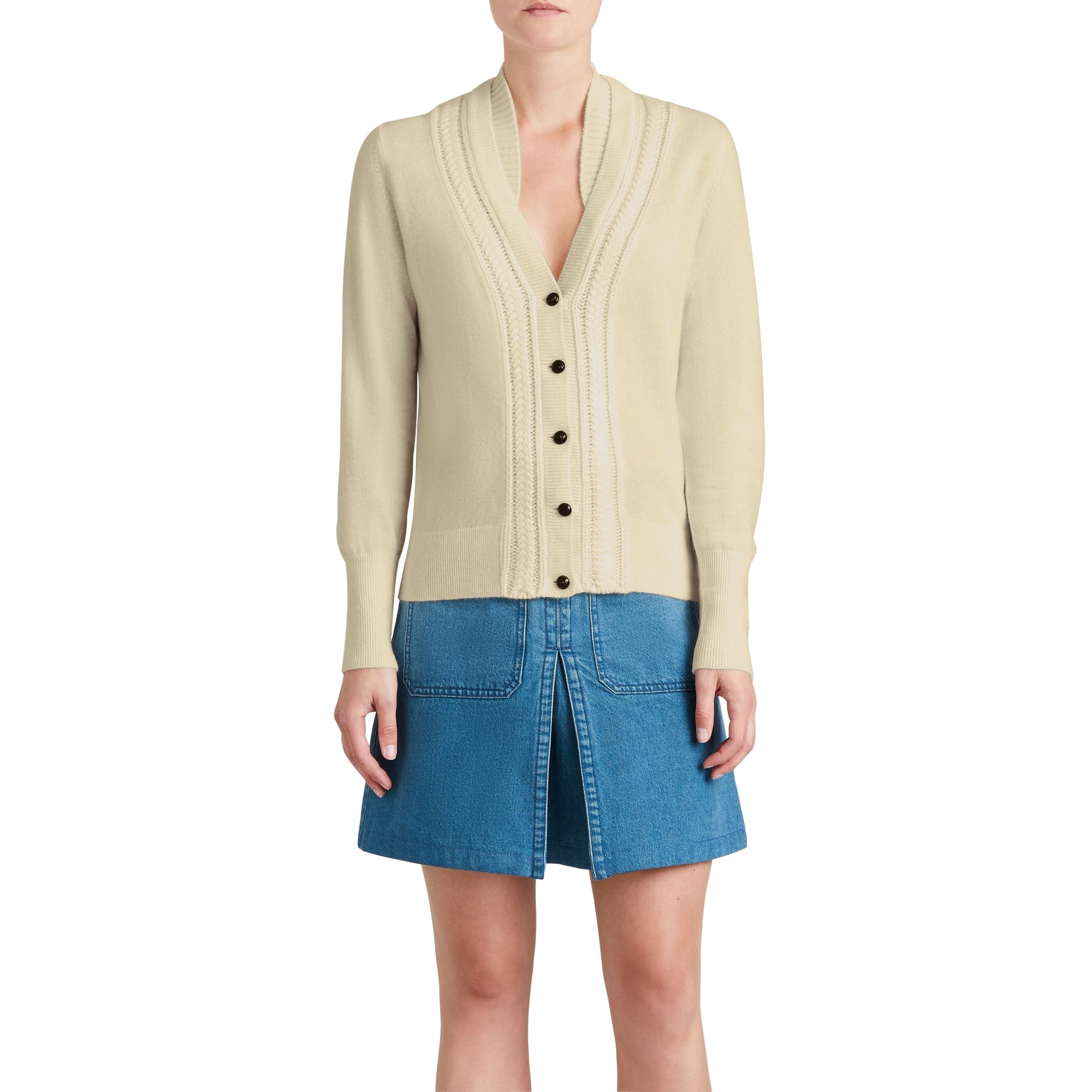 NATURAL WHITE Cardigan en maille de cachemire torsadée