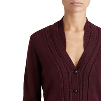 DEEP CLARET Cardigan en maille de cachemire torsadée