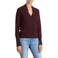 DEEP CLARET Cardigan en maille de cachemire torsadée