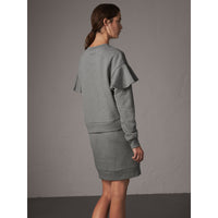 PALE GREY MELANGE Robe pull en coton à manches à volants