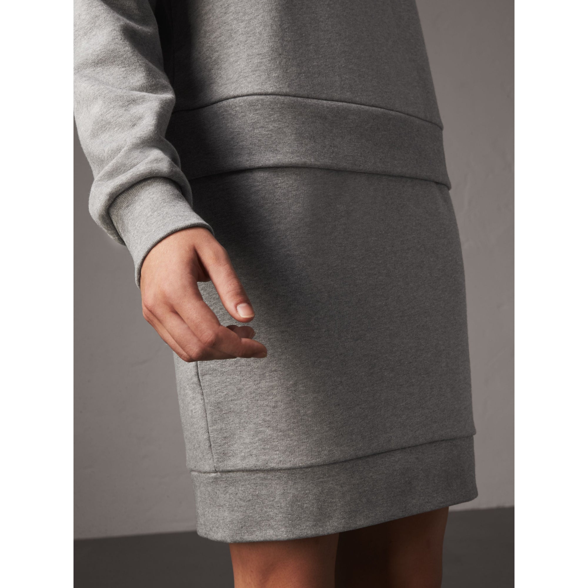 PALE GREY MELANGE Robe pull en coton à manches à volants