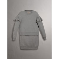 PALE GREY MELANGE Robe pull en coton à manches à volants