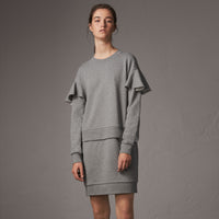 PALE GREY MELANGE Robe pull en coton à manches à volants