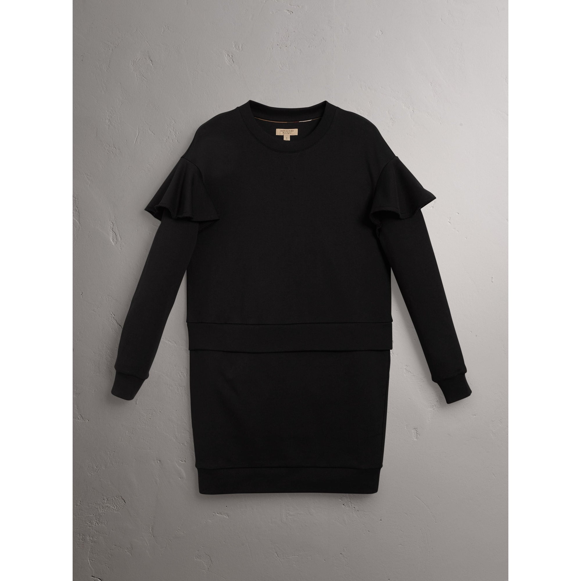 BLACK Robe pull en coton à manches à volants