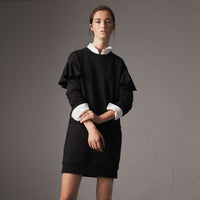 BLACK Robe pull en coton à manches à volants