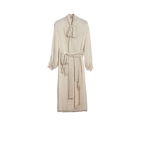 Robe à col lavallière en crépon de soie avec motif à pois - Blanc naturel & marine