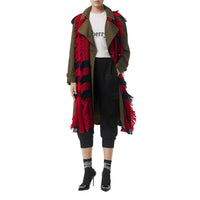 Écharpe en laine à motif check et à franges - Rouge militaire