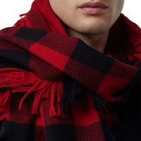 Écharpe en laine à motif check et à franges - Rouge militaire