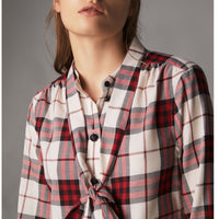 Chemise en flanelle check avec ruban à nouer - Carmin