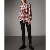 Chemise en flanelle check avec ruban à nouer - Carmin