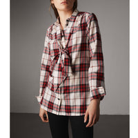 Chemise en flanelle check avec ruban à nouer - Carmin