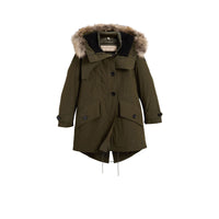 Parka bordée de fourrure de raton laveur et shearling avec gilet intérieur - Olive sombre