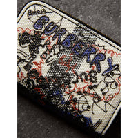 WHITE/WHITE Porte-monnaie zippé en toile enduite à motif Canvas check et imprimé Doodle