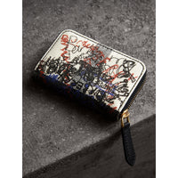 WHITE/WHITE Porte-monnaie zippé en toile enduite à motif Canvas check et imprimé Doodle