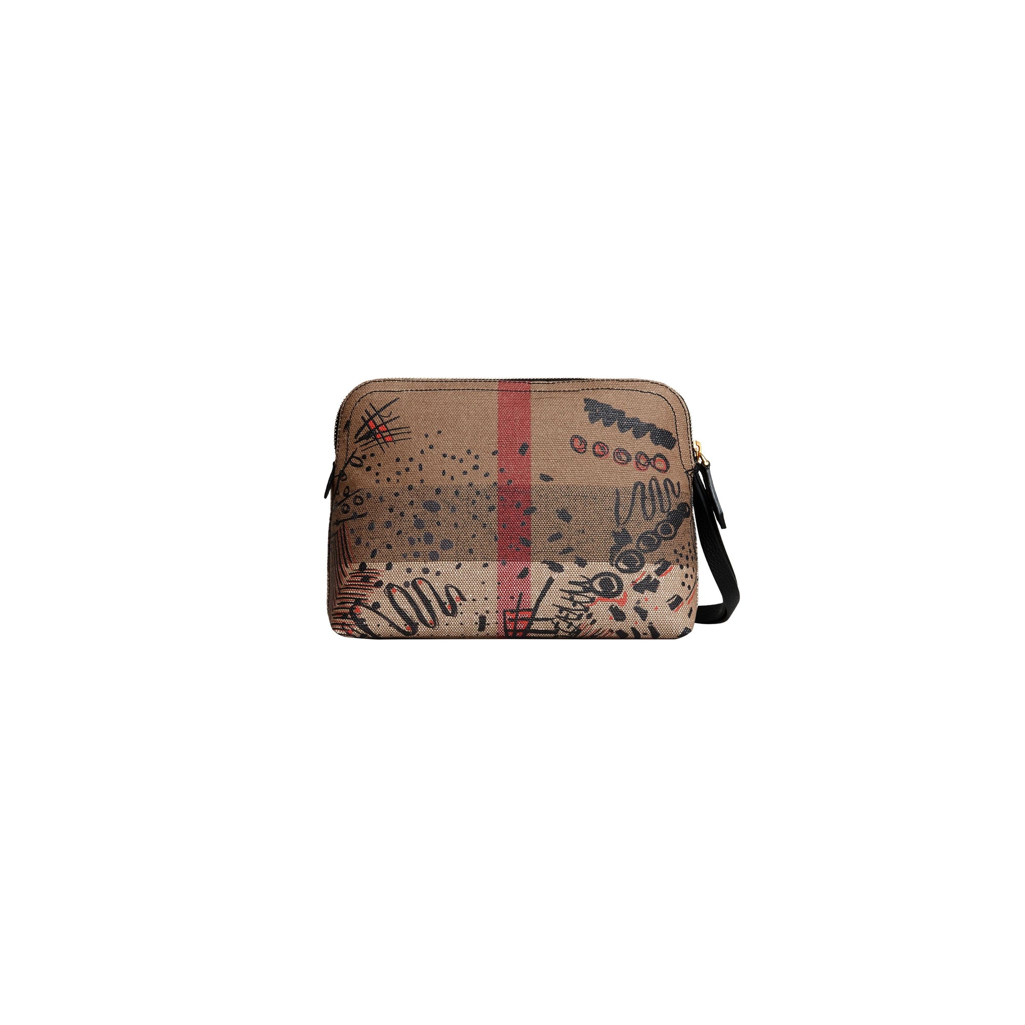CLASSIC CHECK/BLACK Grande pochette en toile enduite à motif check et imprimé Doodle