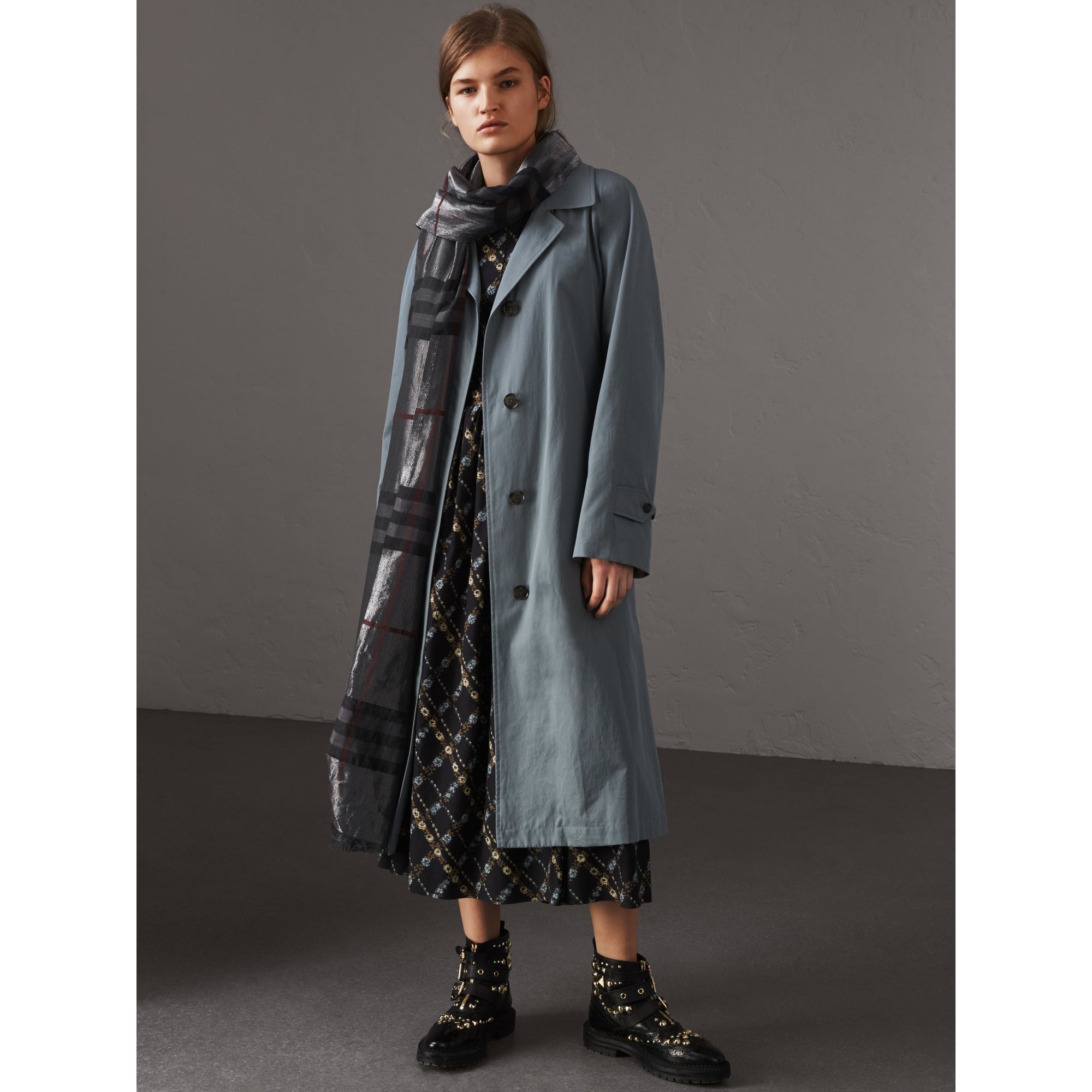 CHARCOAL Écharpe en laine et soie avec motif check métallisé