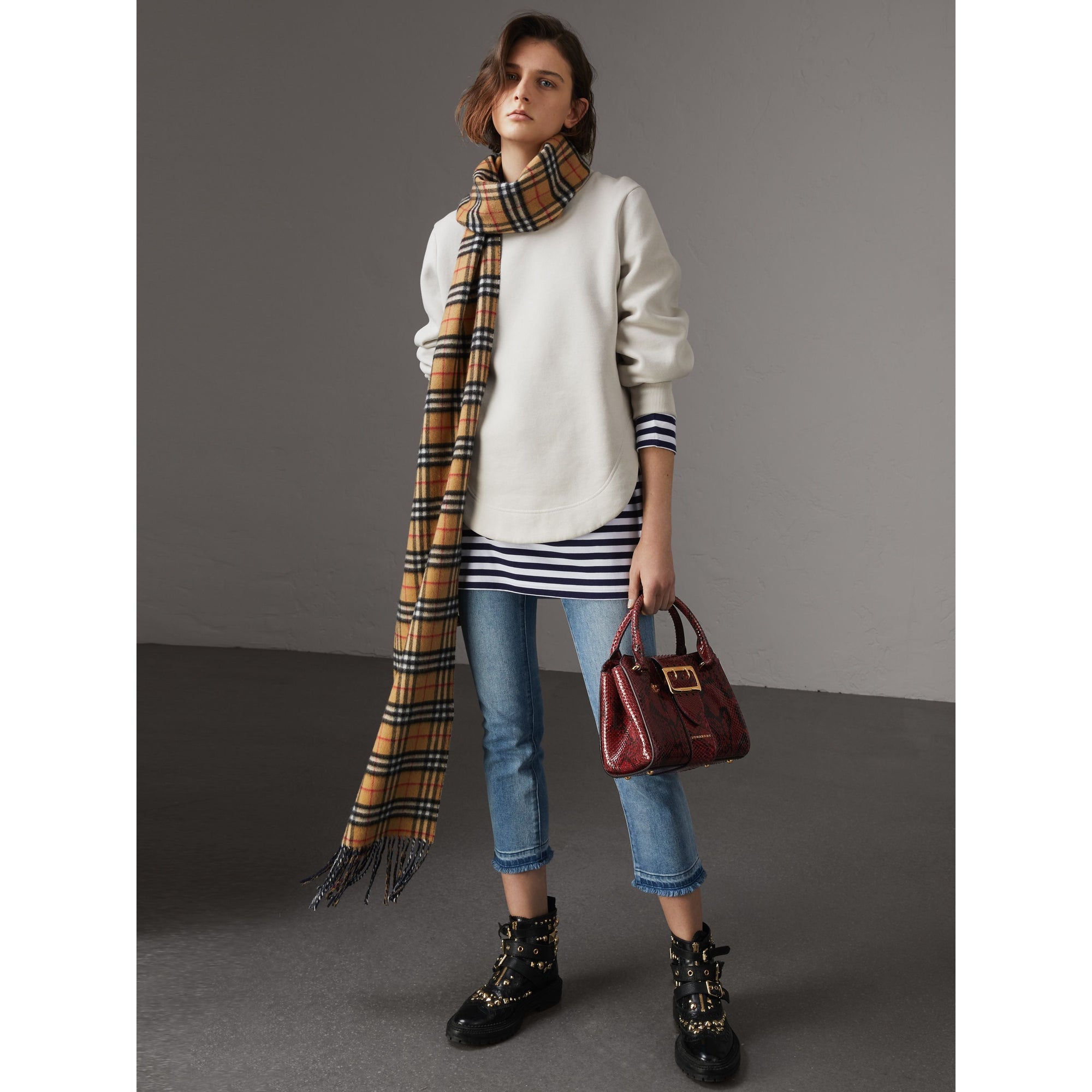 Petit sac tote The Buckle en python - Rouge Bourgogne