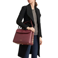 Sac tote medium en cuir grainé et coton House check - Rouge Acajou