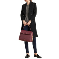 Sac tote medium en cuir grainé et coton House check - Rouge Acajou