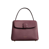 Sac tote medium en cuir grainé et coton House check - Rouge Acajou