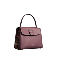 Sac tote medium en cuir grainé et coton House check - Rouge Acajou
