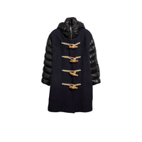 Duffle-coat en laine mélangée avec manches rembourrées en duvet et capuche amovible - Marine