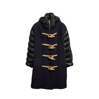 Duffle-coat en laine mélangée avec manches rembourrées en duvet et capuche amovible - Marine