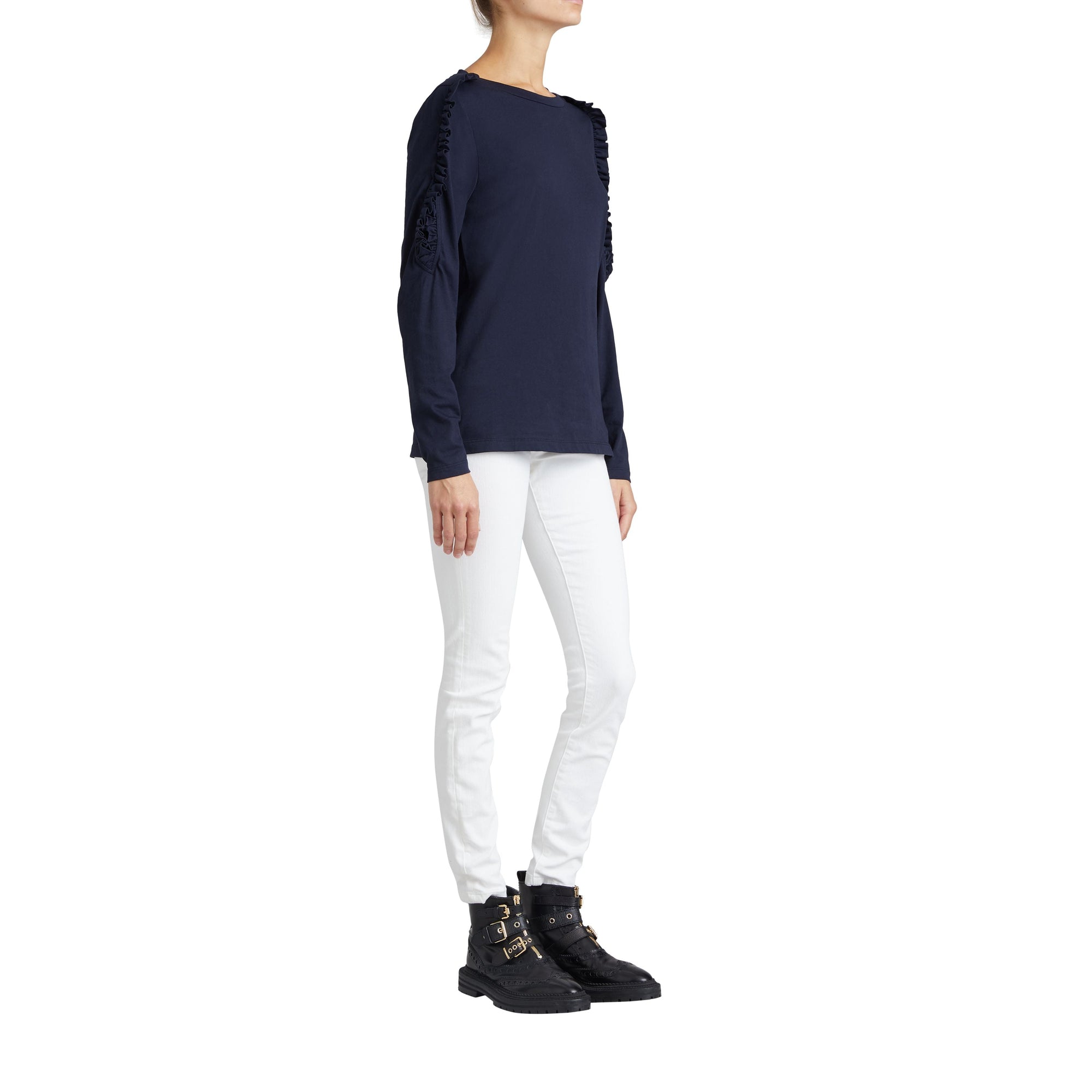 TRUE NAVY Haut en coton à volants