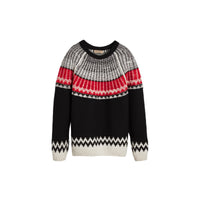 BLACK/MILITARY RED Pull en laine et cachemire à motif Fair Isle