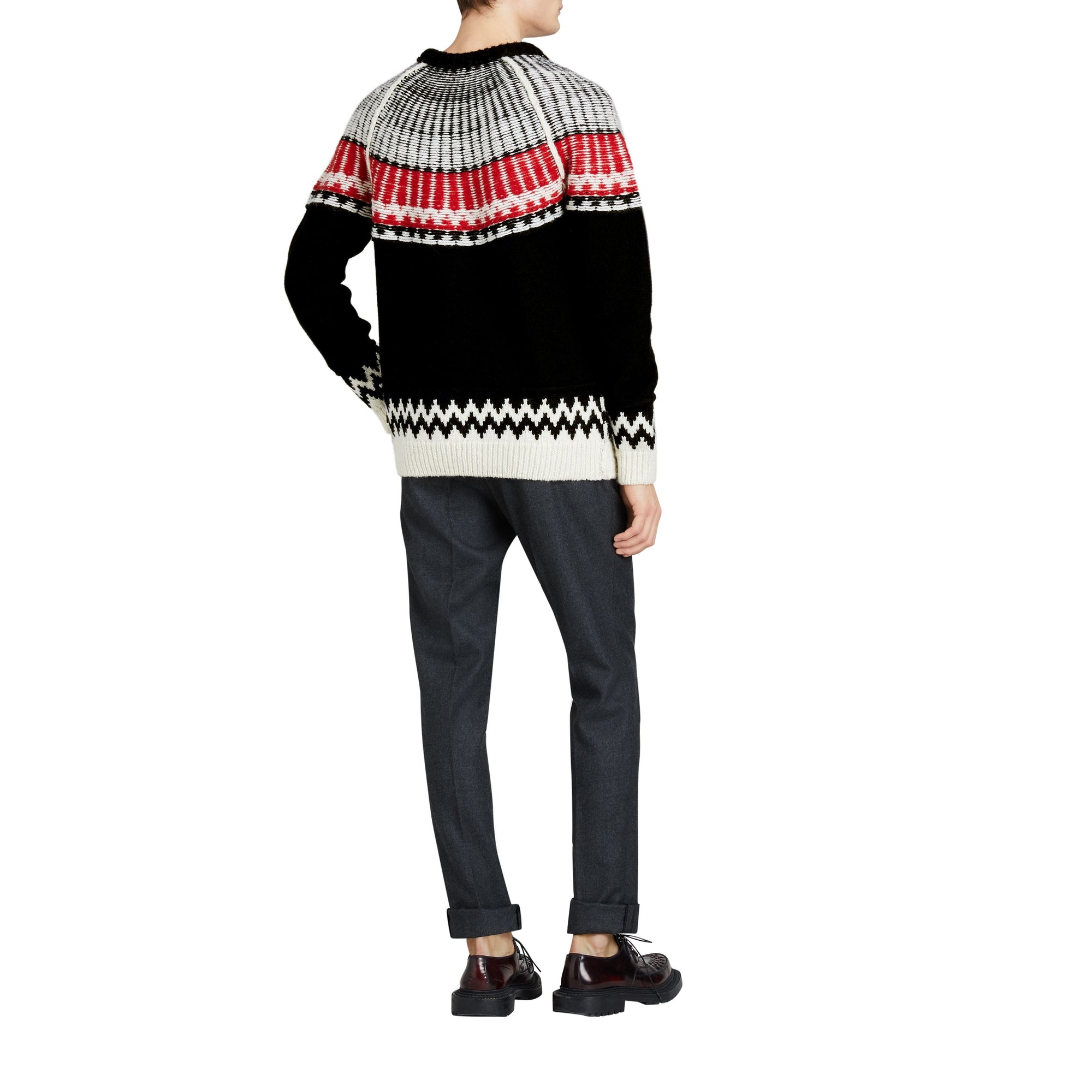 BLACK/MILITARY RED Pull en laine et cachemire à motif Fair Isle