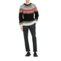 BLACK/MILITARY RED Pull en laine et cachemire à motif Fair Isle