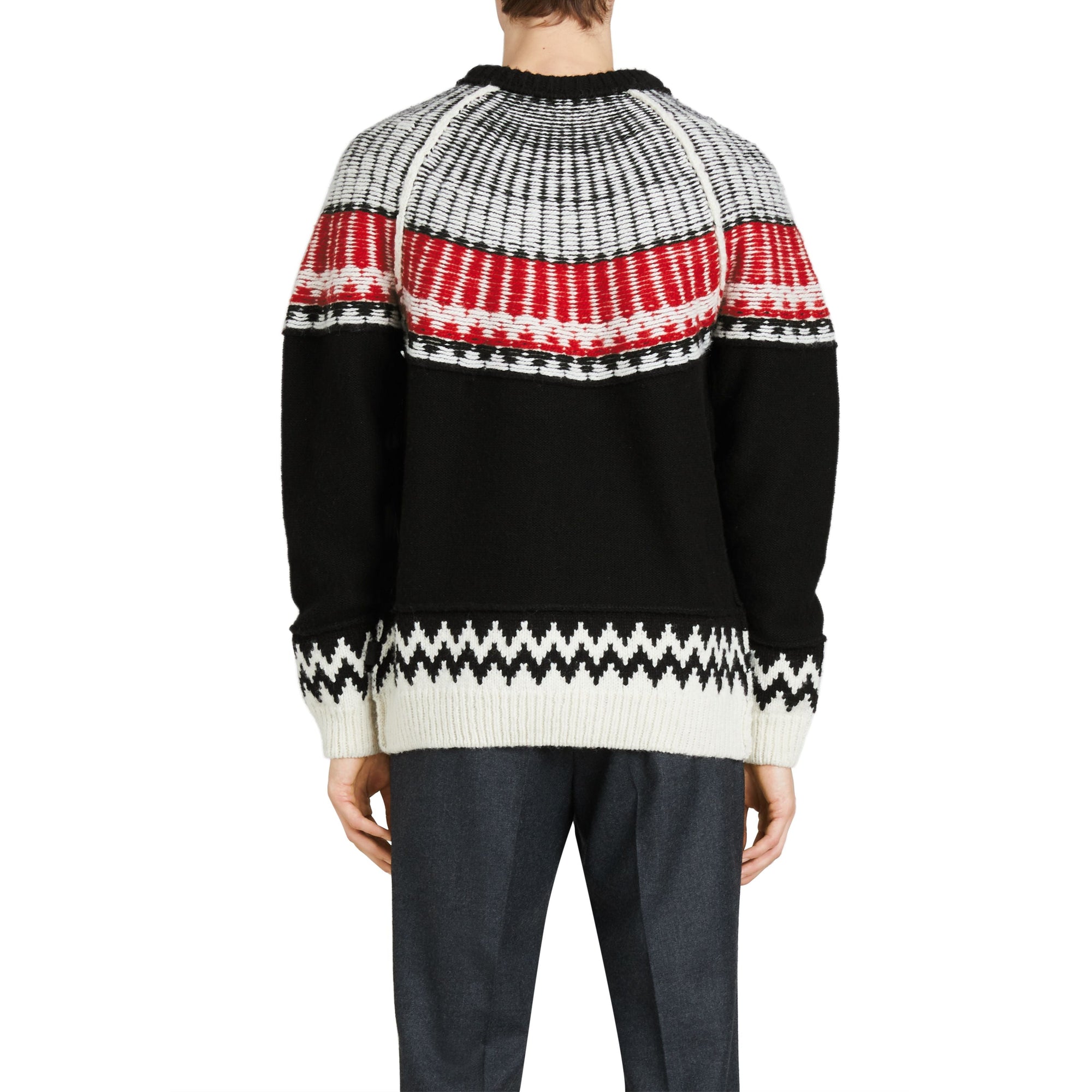 BLACK/MILITARY RED Pull en laine et cachemire à motif Fair Isle