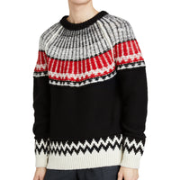 BLACK/MILITARY RED Pull en laine et cachemire à motif Fair Isle