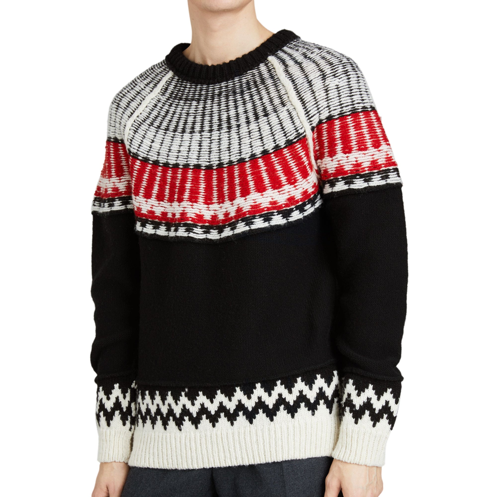 BLACK/MILITARY RED Pull en laine et cachemire à motif Fair Isle