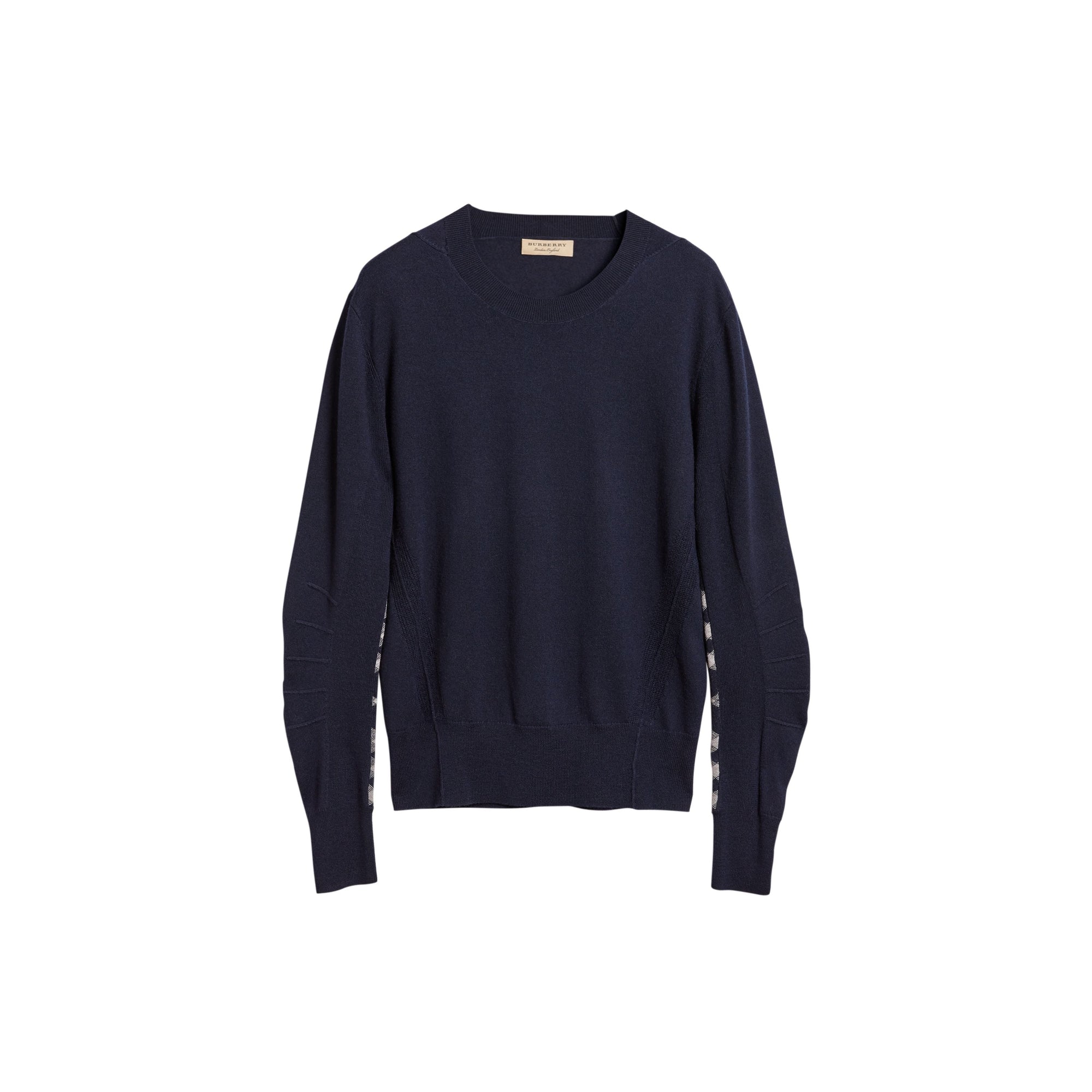 NAVY Pull en laine mérinos à détails check