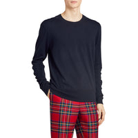 NAVY Pull en laine mérinos à détails check