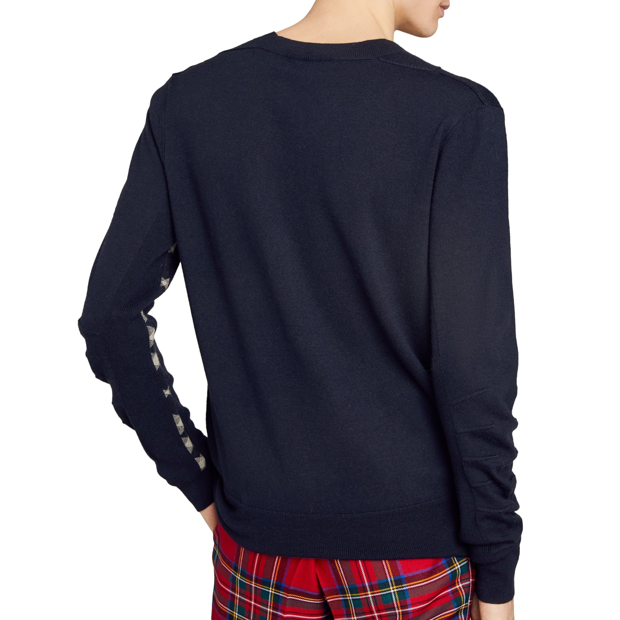NAVY Pull en laine mérinos à détails check