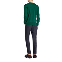 DARK TEAL Pull en laine mérinos à détails check