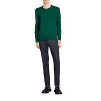 DARK TEAL Pull en laine mérinos à détails check