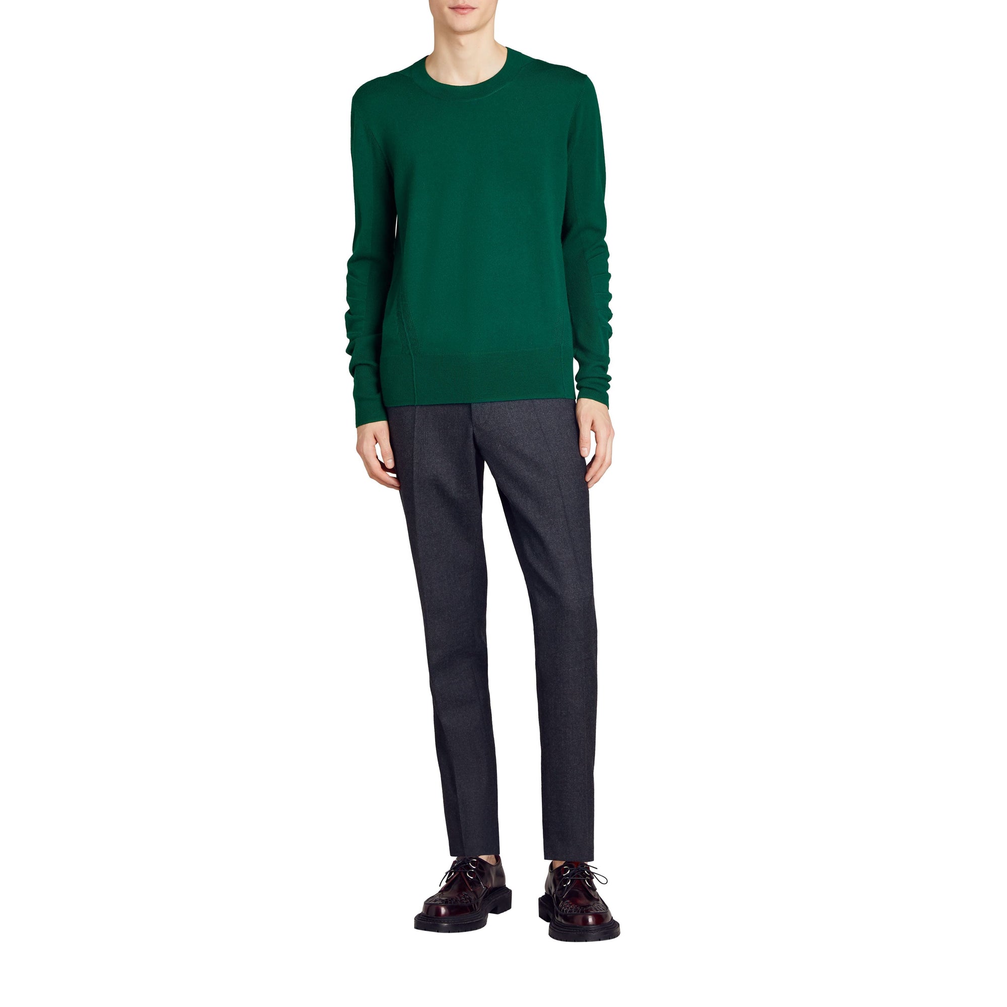 DARK TEAL Pull en laine mérinos à détails check