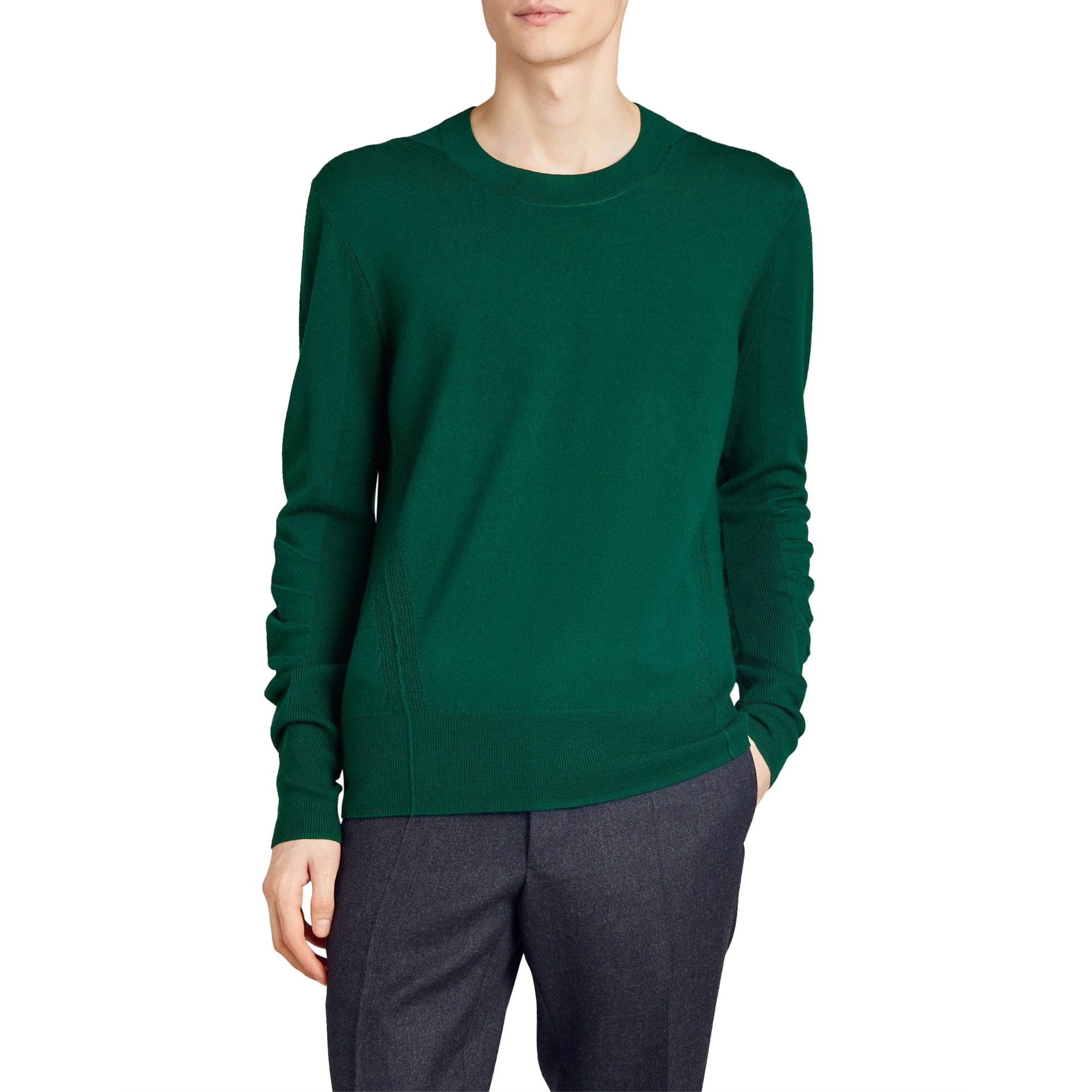 DARK TEAL Pull en laine mérinos à détails check