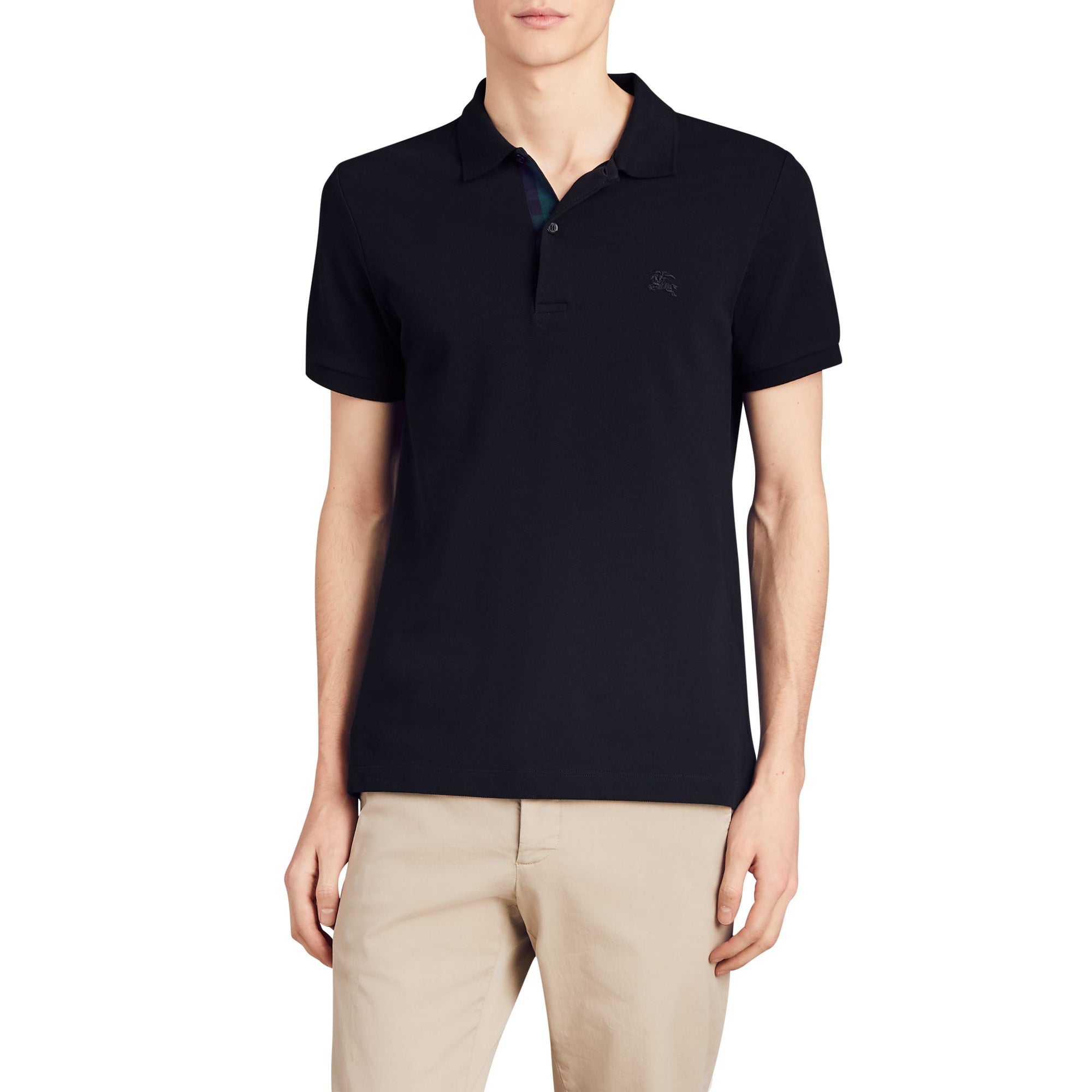 DARK NAVY Polo en piqué de coton avec détails tartan