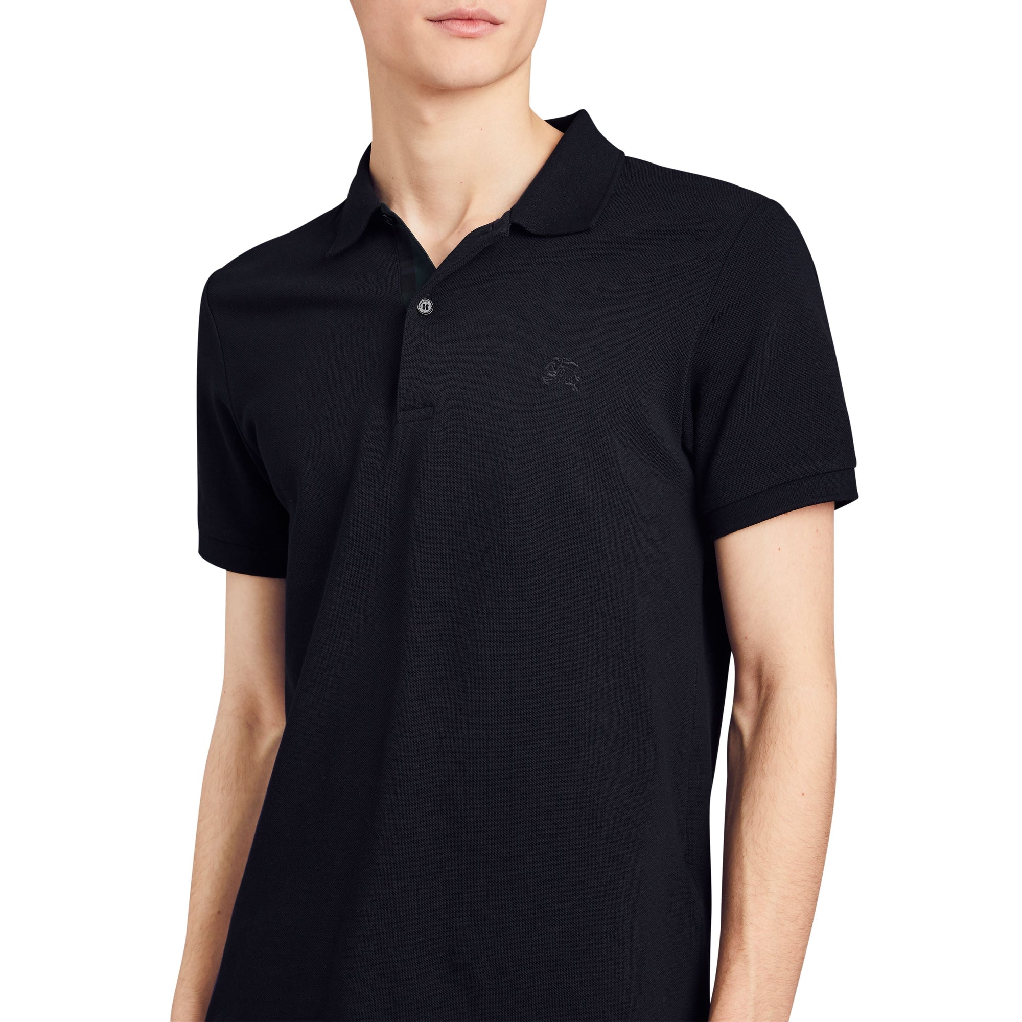 DARK NAVY Polo en piqué de coton avec détails tartan